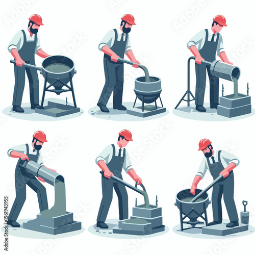 image set
Workers mixing concrete with a simple and minimalist flat design using a white background
