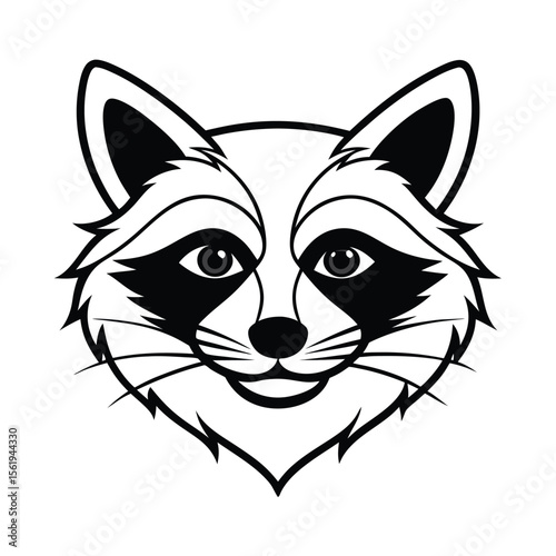 fierce raccoon head line art with sharp mask markings version two on white background Vector illustration