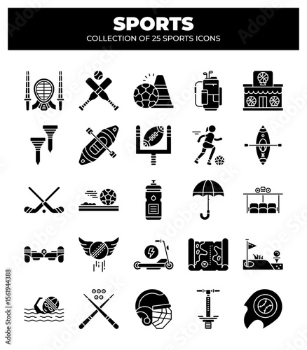 Collection of 25 Sports Icons. A Visual Guide to Various Sports and Their Equipment