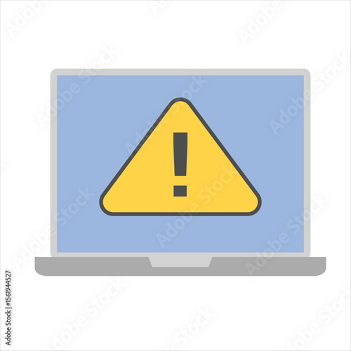 Computer alert with exclamation sign on screen, flat style system warning illustration