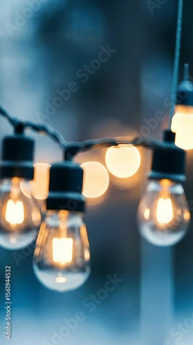 Illuminated light bulbs create a warm and inviting ambiance, perfect for outdoor gatherings or evening entertainment during the calm dusk