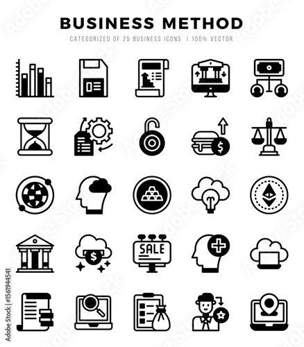 Business Method Lineal Filled icons collection. 25 icon set in a Lineal Filled design.