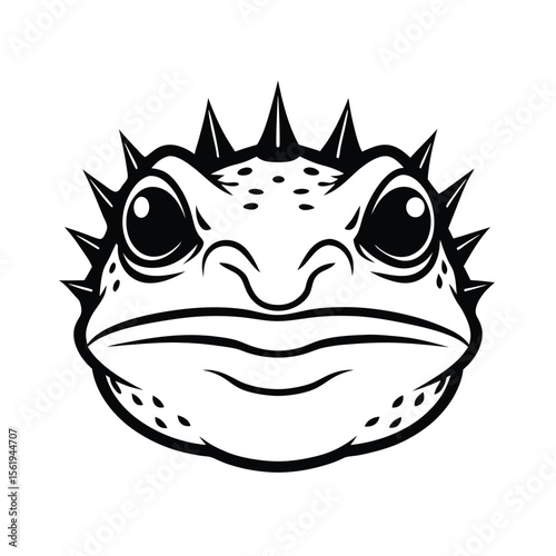 fierce toad head in spiky skin outline and harsh look version one on white background Vector illustration