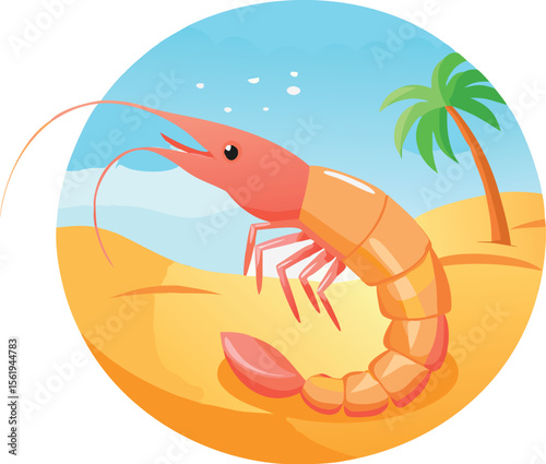 detailed digital art illustration, large shrimp, dark blue outline, intricate details, realistic anatomy, vibrant colors, textured surface, dynamic pose, sharp focus, cinematic lighting
