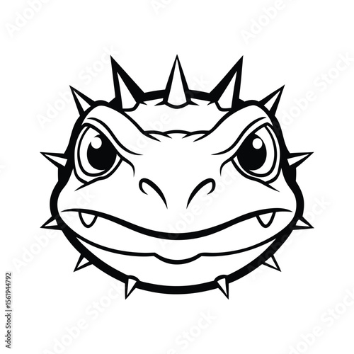 fierce toad head in spiky skin outline and harsh look version two on white background Vector illustration