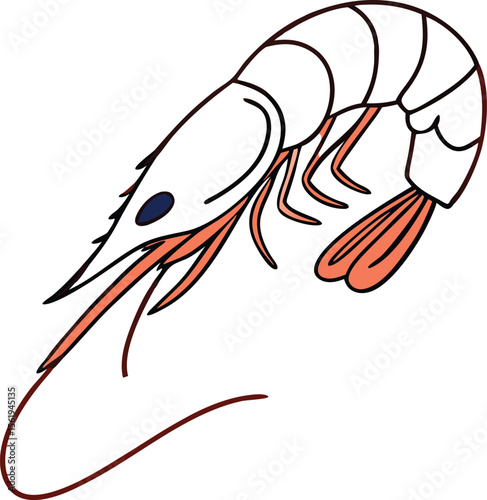 detailed digital art illustration, large shrimp, dark blue outline, intricate details, realistic anatomy, vibrant colors, textured surface, dynamic pose, sharp focus, cinematic lighting
