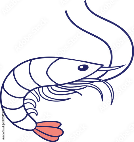 detailed digital art illustration, large shrimp, dark blue outline, intricate details, realistic anatomy, vibrant colors, textured surface, dynamic pose, sharp focus, cinematic lighting
