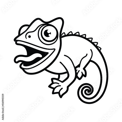 furious chameleon head in curled tongue motion line version two on white background Vector illustration