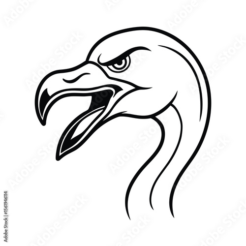 furious flamingo head in stylized thick necked line art version one on white background Vector illustration
