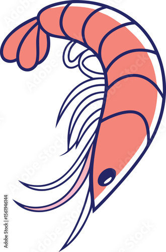 detailed digital art illustration, large shrimp, dark blue outline, intricate details, realistic anatomy, vibrant colors, textured surface, dynamic pose, sharp focus, cinematic lighting
