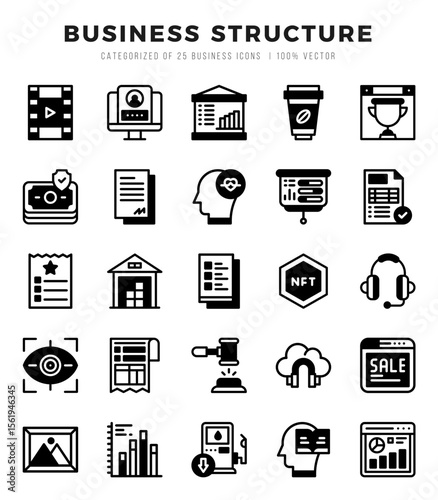 Vector icons set of Business Structure. Lineal Filled style Icons.