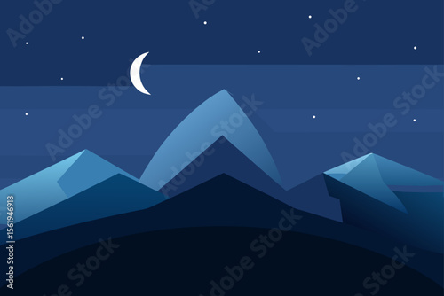 A magical winter night sky with stars illuminates a snowy mountain landscape featuring a lone tree, perfect for a holiday card illustration