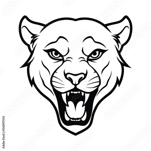 furious lioness head in growl stance and smooth fur lines version two on white background Vector illustration