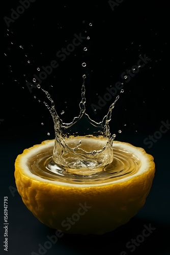 Lemon with Splashing Water Droplets, Creative Photography Element