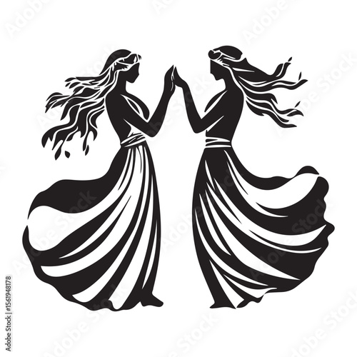 Gemini Zodiac Sign black icon silhouette vector flat illustration design on white background
