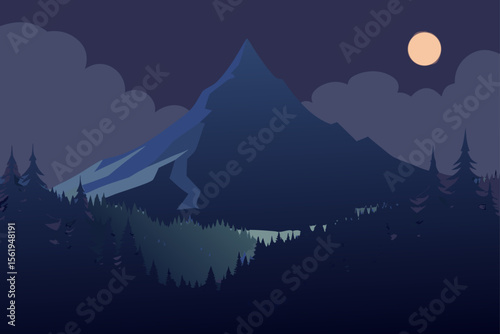 Serene Night Majestic Mountain Peak under the Moonlight
