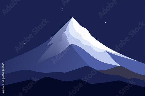 Serene Night Majestic Mountain Peak Under Starlit Sky