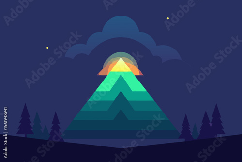 Layered Mountain Peak Sunrise A Minimalist Landscape Illustration