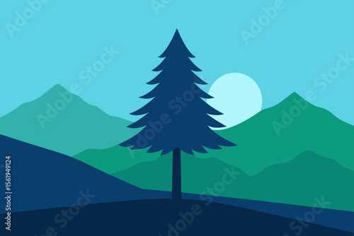 Serene Mountain Landscape Lone Pine Silhouette at Sunrise