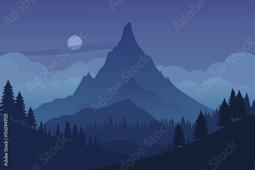 Majestic Mountain Peak at Night A Serene Landscape Illustration
