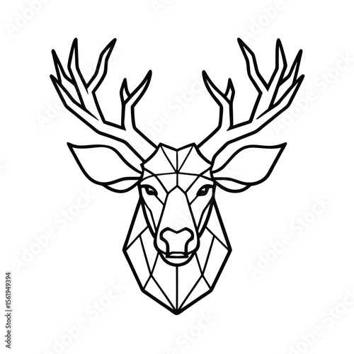 intimidating moose head with wide antlers in geometric style version one on white background Vector illustration