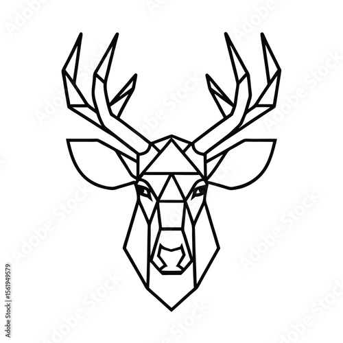 intimidating moose head with wide antlers in geometric style version two on white background Vector illustration