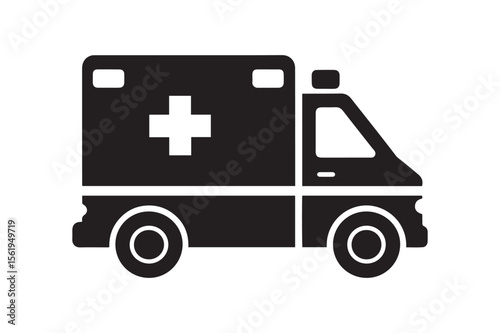 Ambulance Vehicle Silhouette Icon for Emergency Medical Services and Healthcare