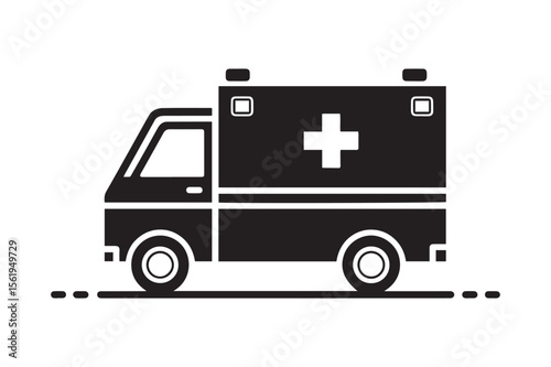 Ambulance Vehicle Silhouette Icon for Emergency Medical Services and Healthcare