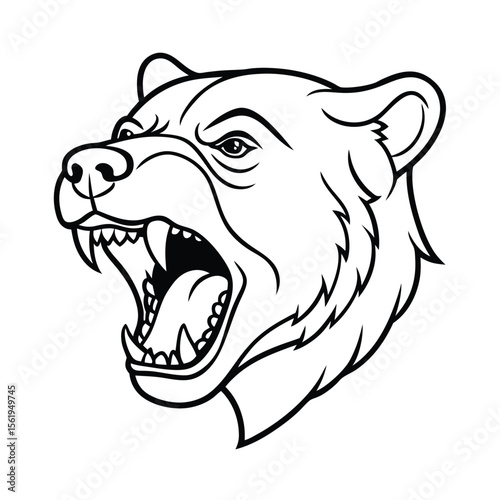 mad bear head outline with scars and open jaw detailed version two on white background Vector illustration