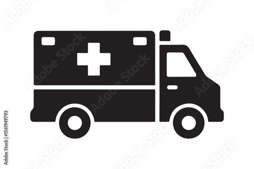 Ambulance Vehicle Silhouette Icon for Emergency Medical Services and Healthcare