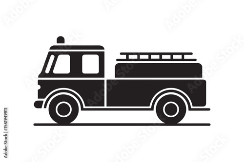 Emergency Fire Truck Vehicle Silhouette Icon for Safety and Rescue Services