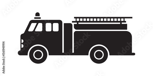 Emergency Fire Truck Vehicle Silhouette Icon for Safety and Rescue Services