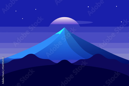 Serene Night Minimalist Mountain Landscape Illustration