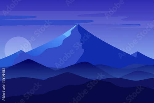 Majestic Blue Mountain Peak A Serene Night Landscape Illustration