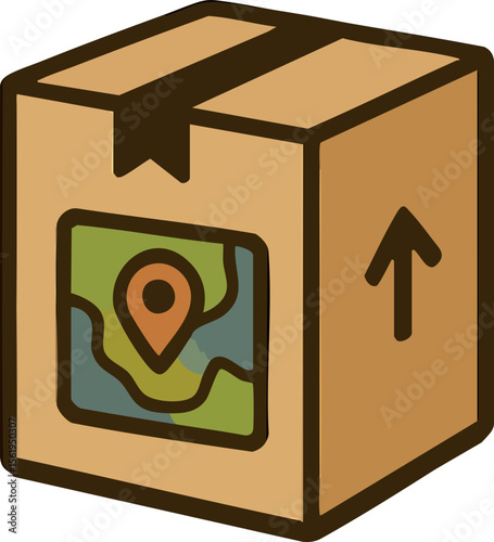 Eco Shipping Box with Location Map Icon – Logistic Tracking Vector Design