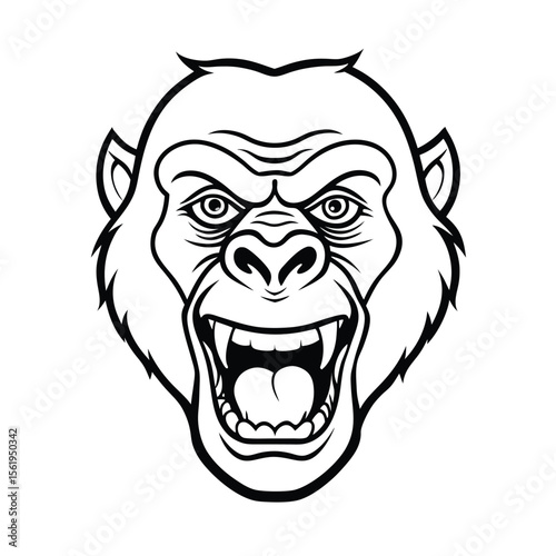 mad gorilla head sketch with exposed teeth and tense muscles version two on white background Vector illustration