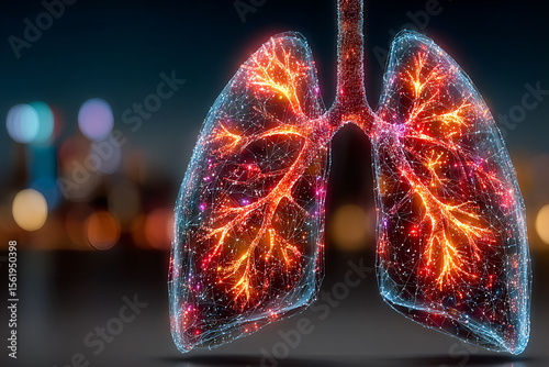 Futuristic Glowing Lungs with Neural Network Connections – AI Concept of Human Respiratory System, Medical Innovation, Health Technology, and Digital Healthcare Background