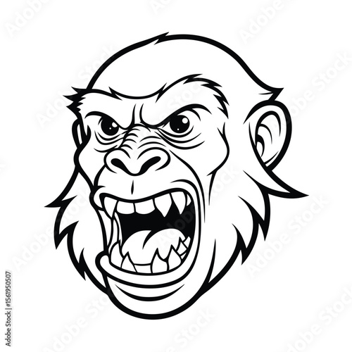mad gorilla head sketch with exposed teeth and tense muscles version one on white background Vector illustration