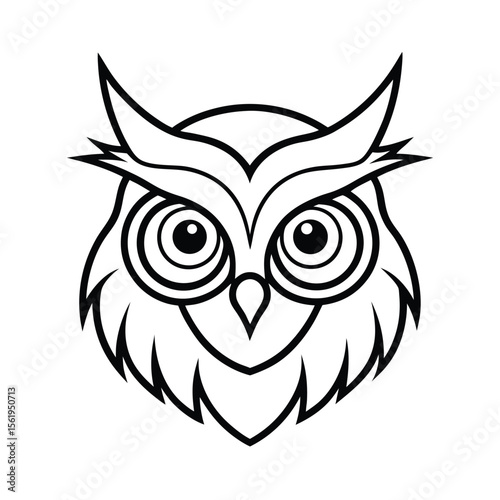mad owl head in stylized circular eye outlines version two on white background Vector illustration