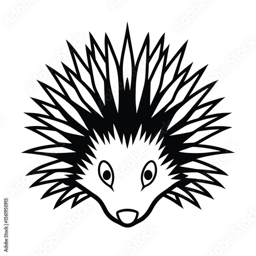mad porcupine head in radiating quill outlines version two on white background Vector illustration