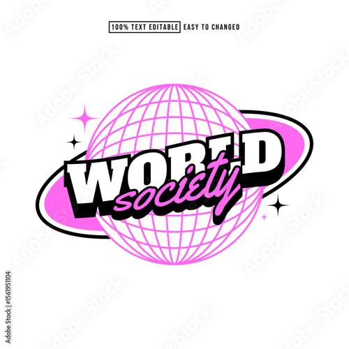 World Society Editable varsity college t-shirt design featuring retro sports typography. Inspired by classic athletic apparel, university, or sports team merchandise.