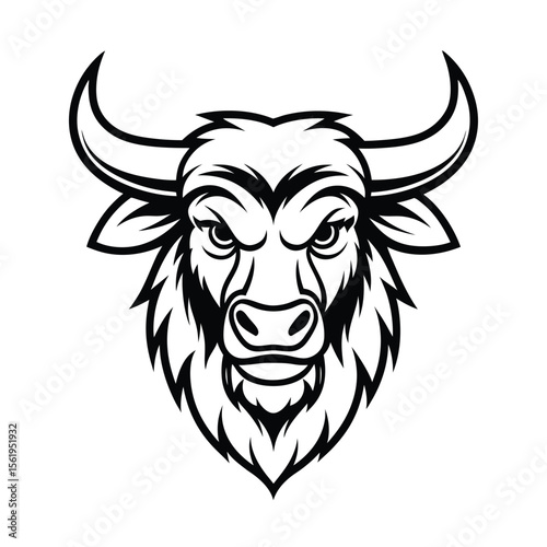 roaring buffalo head with strong horns and rough beard version one on white background Vector illustration