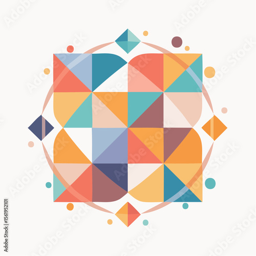 vector composition using simple shapes and a muted color palette