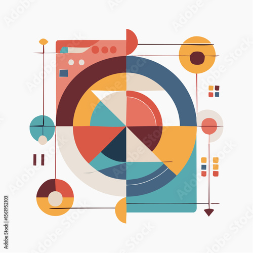 vector composition using simple shapes and a muted color palette
