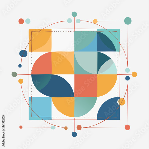 vector composition using simple shapes and a muted color palette