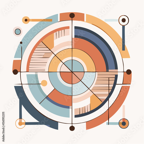 vector composition using simple shapes and a muted color palette
