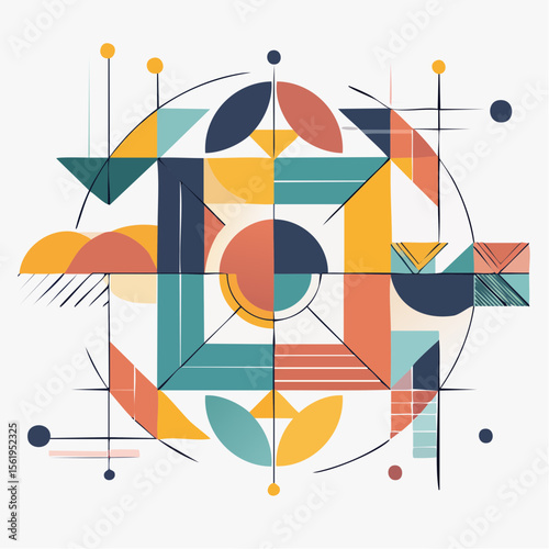 vector composition using simple shapes and a muted color palette