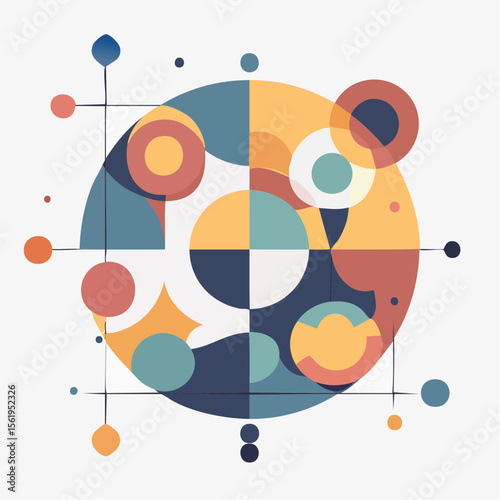 vector composition using simple shapes and a muted color palette