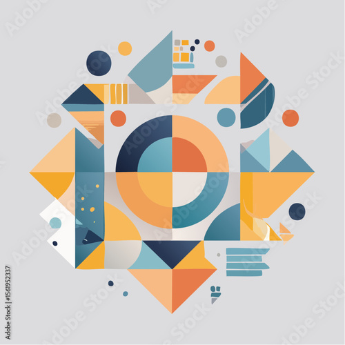 vector composition using simple shapes and a muted color palette