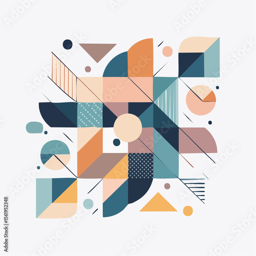 vector composition using simple shapes and a muted color palette